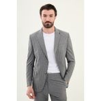 Çizgili Gri Slim Fit Geniş Yaka Erkek Ceket - 52
