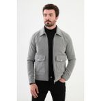 Çizgili Gri Slim Fit Torba Cep Gömlek Yaka Erkek Mont - 52