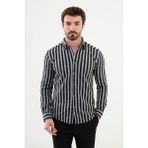 Çizgili Gri Slim Fit Yün Erkek Gömlek - XL
