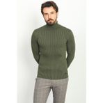 Çizgili Haki Rengi Slim Fit Tam Balıkçı Yaka Erkek Kazak