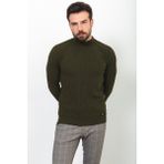 Çizgili Haki Rengi Slim Fit Yarım Balıkçı Yaka Yün Erkek Kazak