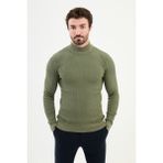 Çizgili Haki Slim Fit Yarım Balıkçı Yaka Erkek Triko Kazak