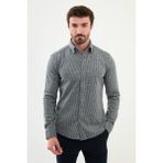Çizgili Haki Slim Fit Yün Erkek Gömlek