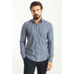 Çizgili Indigo Rengi Slim Fit Erkek Gömlek - İndigo