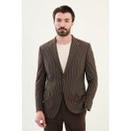 Çizgili Kahverengi Slim Fit Geniş Yaka Erkek Ceket - 48