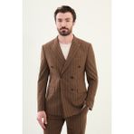 Çizgili Kahverengi Slim Fit Geniş Yaka Kruvaze Erkek Takım Elbise - 52 - 6 Drop