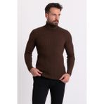 Çizgili Kahverengi Slim Fit Tam Balıkçı Yaka Erkek Triko Kazak - 2XL