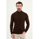 Çizgili Kahverengi Slim Fit Yarım Balıkçı Yaka Erkek Triko Kazak - 2XL