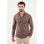 Çizgili Kamel Gri Slim Fit Yün Erkek Gömlek - Camel - Gri