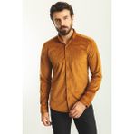 Çizgili Kamel Rengi Slim Fit Erkek Gömlek - XL