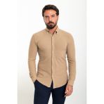 Çizgili Kamel Rengi Slim Fit Erkek Gömlek