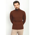 Çizgili Kiremit Rengi Slim Fit Tam Balıkçı Yaka Erkek Kazak - 2XL