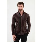 Çizgili Kiremit Rengi Slim Fit Yün Erkek Gömlek - 2XL