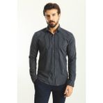 Çizgili Koyu Lacivert Slim Fit Erkek Gömlek - XL