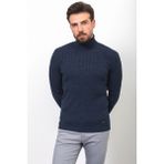 Çizgili Lacivert Renk Slim Fit Yarım Balıkçı Yaka Yün Erkek Kazak - 2XL