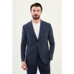 Çizgili Lacivert Slim Fit Geniş Yaka Erkek Ceket - 46