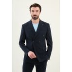Çizgili Lacivert Slim Fit Geniş Yaka Kruvaze Erkek Takım Elbise - 50 - 6 Drop