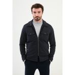 Çizgili Lacivert Slim Fit Gömlek Yaka Yün Erkek Mont - 52