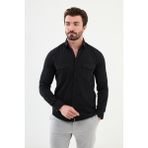 Çizgili Lacivert Slim Fit Kadife Erkek Gömlek - XL