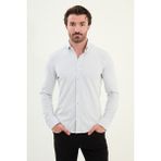Çizgili Lacivert Slim Fit Pamuk Erkek Gömlek - 2XL