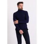 Çizgili Lacivert Slim Fit Tam Balıkçı Yaka Erkek Triko Kazak