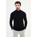 Çizgili Lacivert Slim Fit Yarım Balıkçı Yaka Erkek Triko Kazak