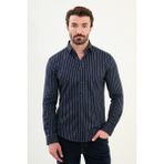 Çizgili Lacivert Slim Fit Yün Erkek Gömlek - 2XL