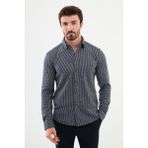 Çizgili Lacivert Slim Fit Yün Erkek Gömlek - XL