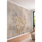 Çizgili Lotus ve Palmiye Yaprağı Desenli Klasik Modern Tek Parça Tekstil Duvar Kağıdı, 400 x 260