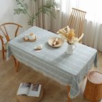 Çizgili Mavi Püsküllü Masa Örtüsü - Kahve Masaları için Toz Geçirmez Dikdörtgen Masa Örtüsü - 140 x 240 cm, Şık Ev Dekoru, Yemek ve Partiler için Mükemmel