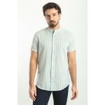 Çizgili Mavi Renk Slim Fit Hakim Yaka Kısa Kollu Erkek Gömlek - 2XL - Ekru - Mavi