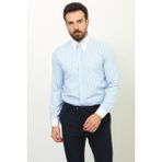 Çizgili Mavi Renk Slim Fit Sivri Yaka Klasik Erkek Gömlek - Mavi - Beyaz