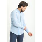 Çizgili Mavi Renk Slim Fit Uzun Kollu Keten Erkek Gömlek - 2XL