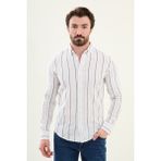 Çizgili Mavi Slim Fit Keten Erkek Gömlek - XL - Beyaz - Mavi