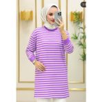 Çizgili Penye Tunik - Lila - S - M