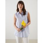 Çizgili Poplin Kadın Gömlek - Mavi - 40