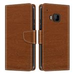 Çizgili PU Deri Cüzdanlı Telefon Kılıfı HTC One M9 ile Uyumlu, Mıknatıslı Kapaklı İnce Tasarım, Kart Bölmeli ve Stand Özellikli (Kahverengi)