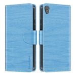 Çizgili PU Deri Cüzdanlı Telefon Kılıfı Sony Xperia XA F3111 ile Uyumlu, Mıknatıslı Kapaklı İnce Tasarım, Kart Bölmeli ve Stand Özellikli (Gökyüzü Mavisi)