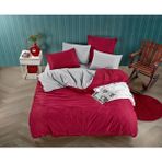 Çizgili Saten Çift Kişilik Nevresim Takımı - 200 x 220 cm - Bordo - Gri