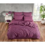 Çizgili Saten Çift Kişilik Nevresim Takımı - 200 x 220 cm - Lila
