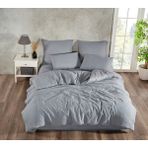 Çizgili Saten Çift Kişilik Nevresim Takımı - Antrasit - 200 x 220 cm