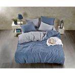 Çizgili Saten Çift Kişilik Nevresim Takımı - Gri - İndigo - 200 x 220 cm