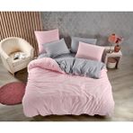Çizgili Saten Çift Kişilik Nevresim Takımı - Pembe - Gri - 200 x 220 cm