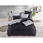 Çizgili Saten Çift Kişilik Nevresim Takımı - Siyah - Gri - 200 x 220 cm