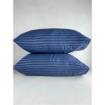 Çizgili Saten Indigo Mavi 2 Adet 50x70 Yastık Kılıfı