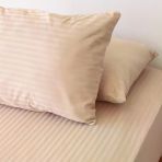 Çizgili Saten Yatak Çarşafı Lastikli 180X200 Yastık Kılıfı 50X70 Fitted Çift Kişilik Çarşaf Seti Bej