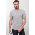 Çizgili Siyah Renk Slim Fit Apaç Yaka Kısa Kollu Erkek Gömlek - Ekru - Siyah