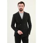 Çizgili Siyah Slim Fit Geniş Yaka Kruvaze Erkek Takım Elbise - 54 - 6 Drop
