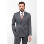 Çizgili Siyah Slim Fit Kruvaze Erkek Takım Elbise - 52 - 6 Drop