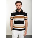 Çizgili Siyah Slim Fit Polo Yaka Erkek Triko T-Shirt - 2XL